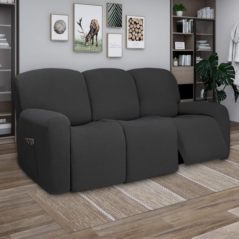 PureFit Super Stretch 3 Seats Recliner Chair Sofa Couch Cover with Pocket - Non Slip Soft Sofa Slipcover  Washable Spandex Reclining Furniture Protector for Kids  Pets (Recliner Sofa  Dark Gray) - Image 2